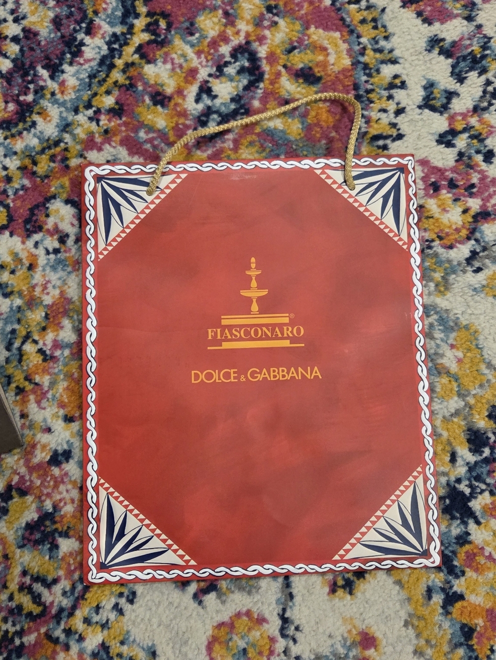 Dolce & Gabbana Red and Navy Decorative Gift Bag with Gold Logo